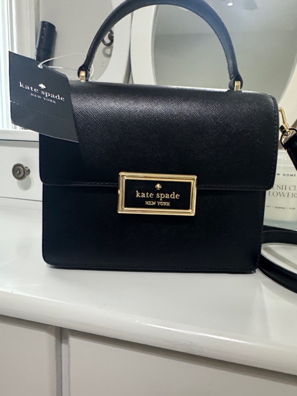 kate spade Black Saffiano Leather Top-Handle Satchel with Gold Plaque - Picture 2 of 3